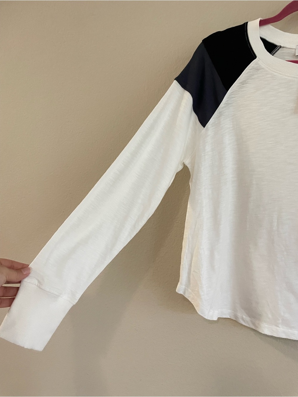 New Evereve Audrey Colorblock Slub Cotton Raglen Long Sleeve Tee Size L - Picture 4 of 6